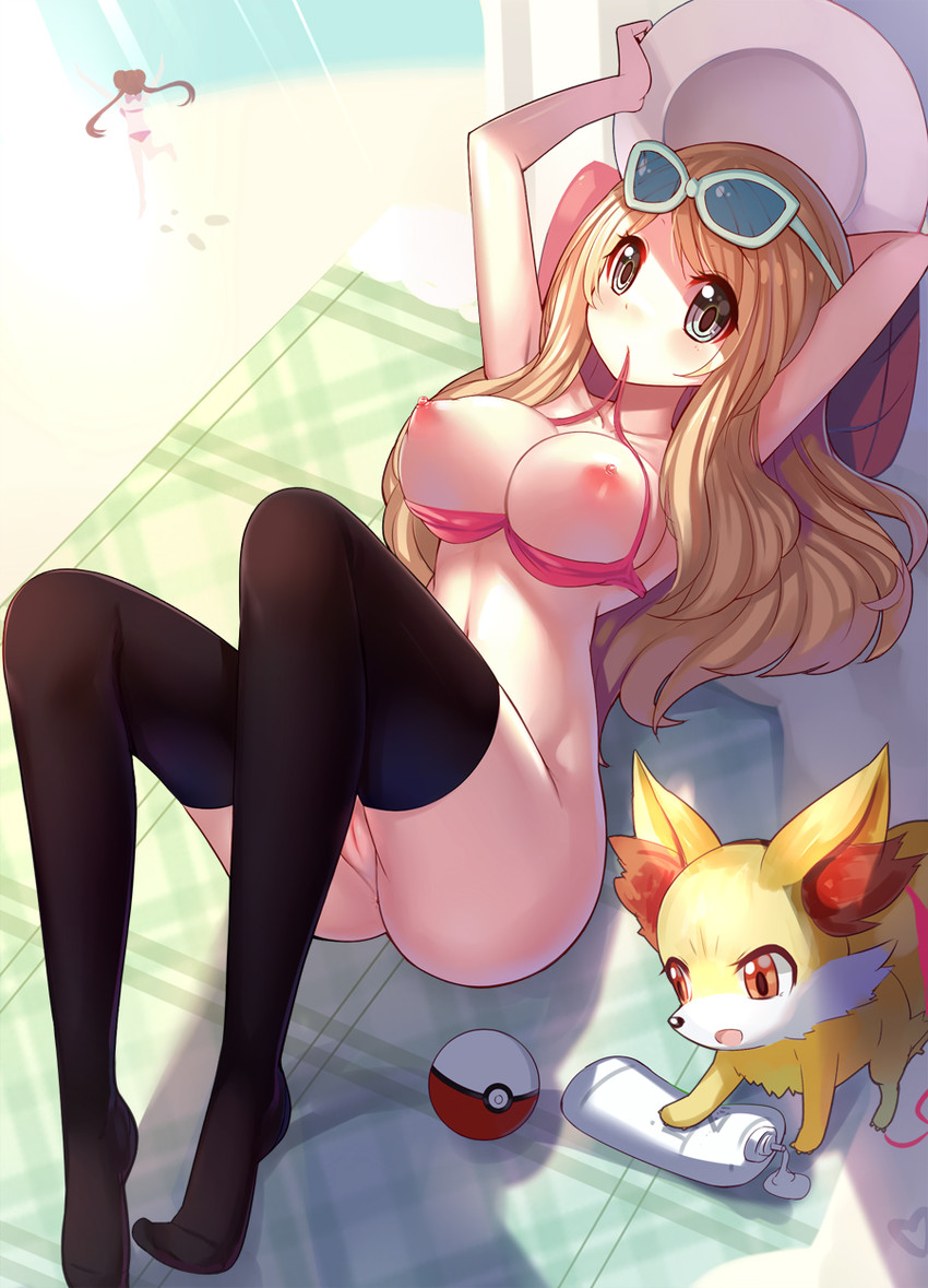 rosa, serena, and fennekin (pokemon and 2 more) drawn by ririko_(zhuoyandesailaer)