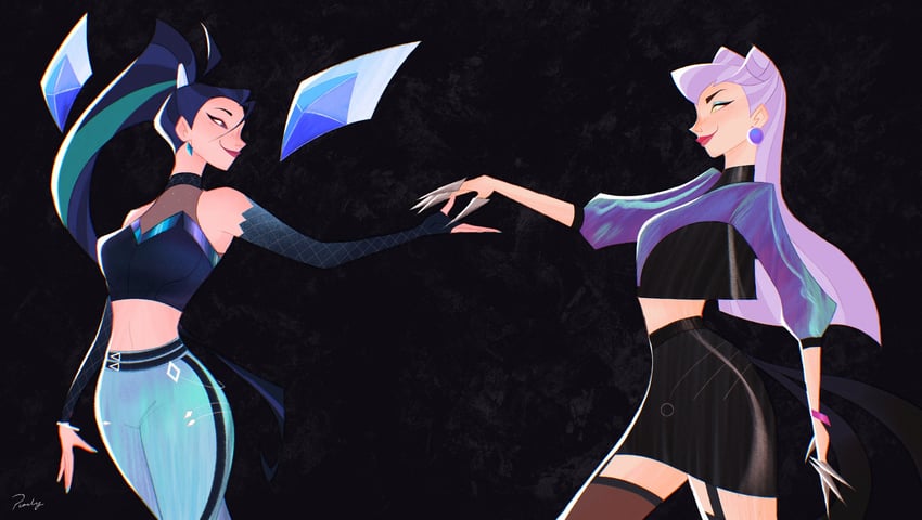 evelynn, kai'sa, k/da all out evelynn, and k/da all out kai'sa (league of legends) drawn by peachythinks