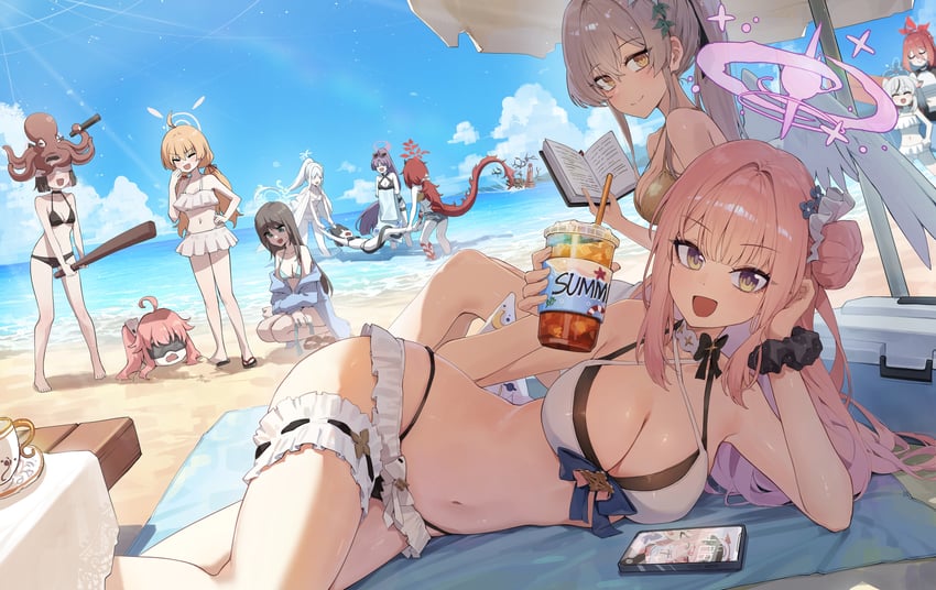 mika, kazusa, kikyou, natsu, kokona, and 7 more (blue archive) drawn by kokukyukeo