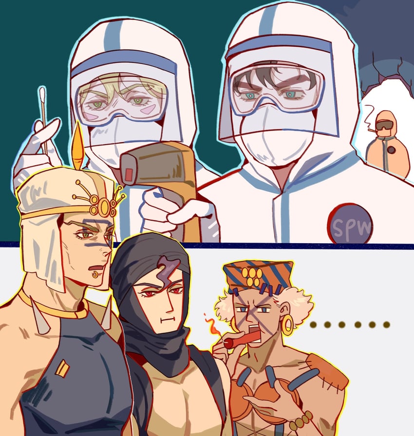 joseph joestar, caesar anthonio zeppeli, kars, lisa lisa, wamuu, and 1 more (jojo no kimyou na bouken and 1 more) drawn by jo_jun