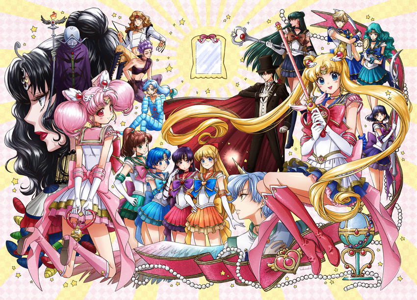 tsukino usagi, sailor moon, mizuno ami, aino minako, hino rei, and 33 more (bishoujo senshi sailor moon and 2 more) drawn by fukumaki_neco