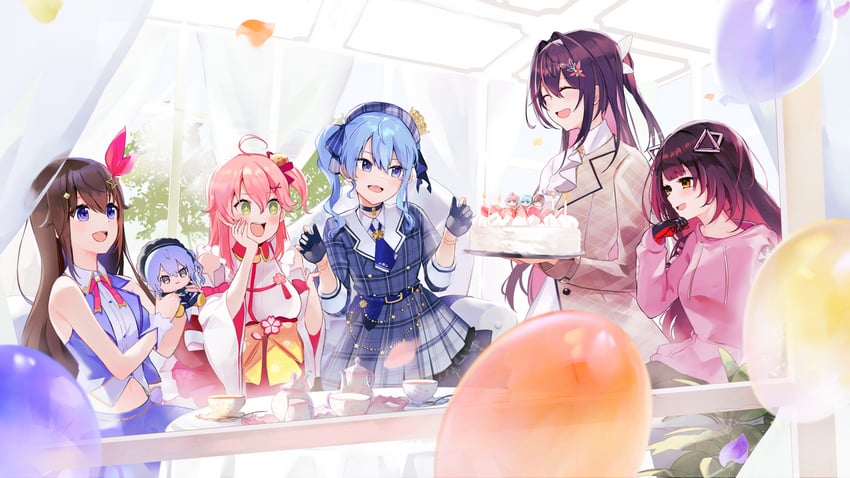 hoshimachi suisei, sakura miko, tokino sora, roboco-san, and azki (hololive) drawn by aya02ka