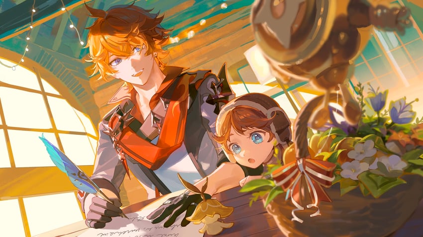 tartaglia, aranara, teucer, and ruin guard (genshin impact) drawn by yurayura_(mdeh5447)