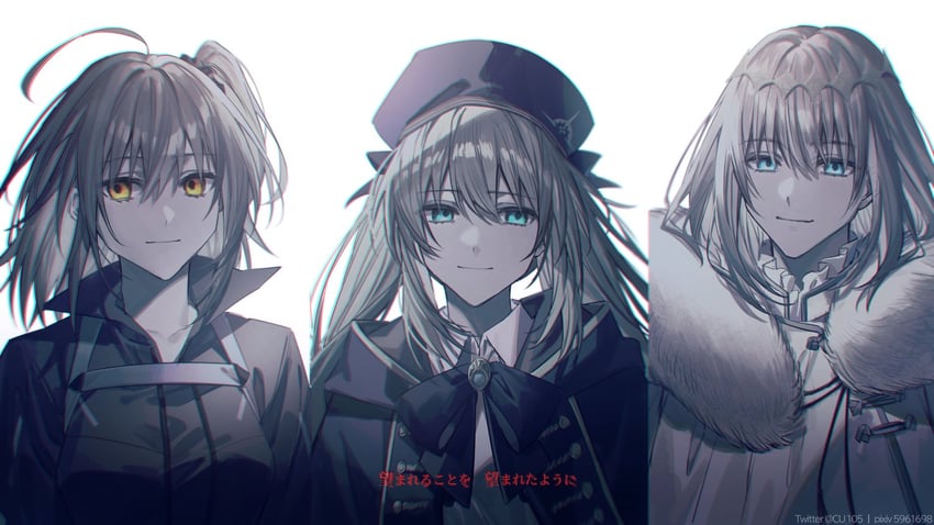 artoria pendragon, fujimaru ritsuka, artoria caster, and oberon (fate and 1 more) drawn by coyucom