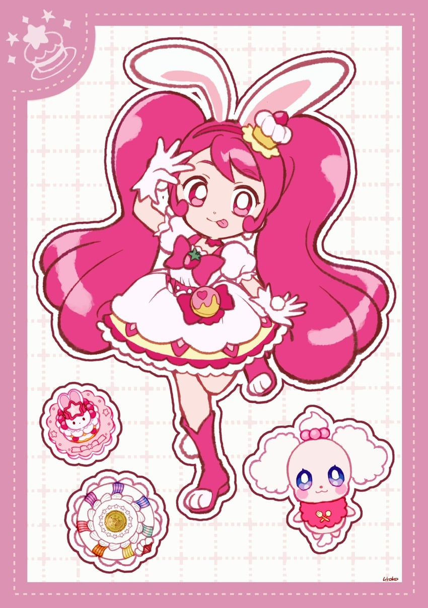 usami ichika, cure whip, and pekorin (precure and 1 more) drawn by uwded_207
