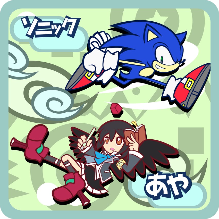 shameimaru aya and sonic the hedgehog (touhou and 2 more) drawn by y&k