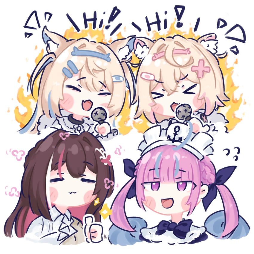minato aqua, fuwawa abyssgard, mococo abyssgard, and azki (hololive and 1 more) drawn by endroll