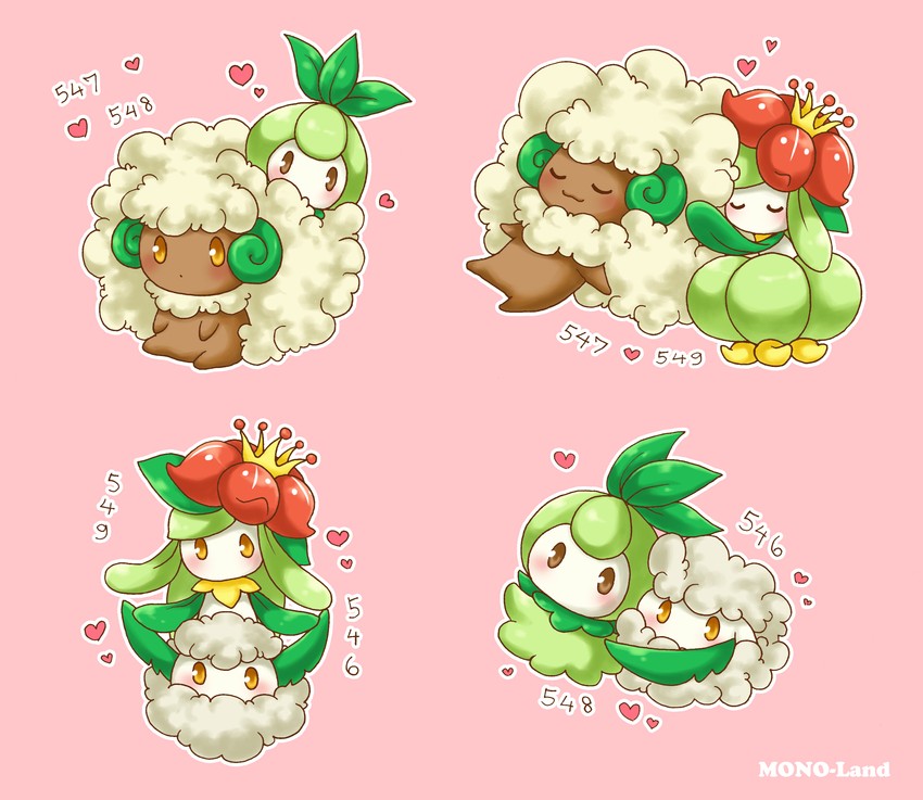 whimsicott, lilligant, petilil, and cottonee (pokemon) drawn by mono_land