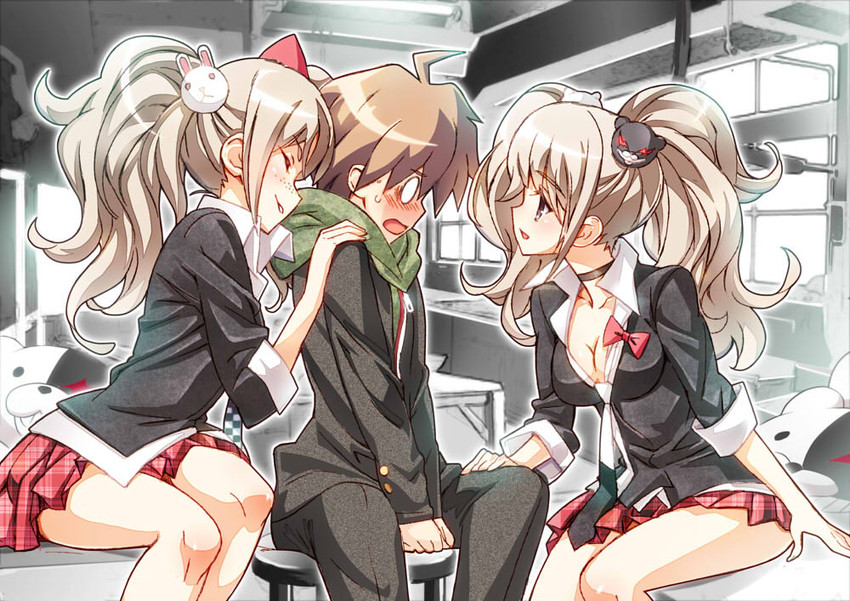enoshima junko, monokuma, naegi makoto, and ikusaba mukuro (danganronpa and 1 more) drawn by nyoro_(nyoronyoro000)