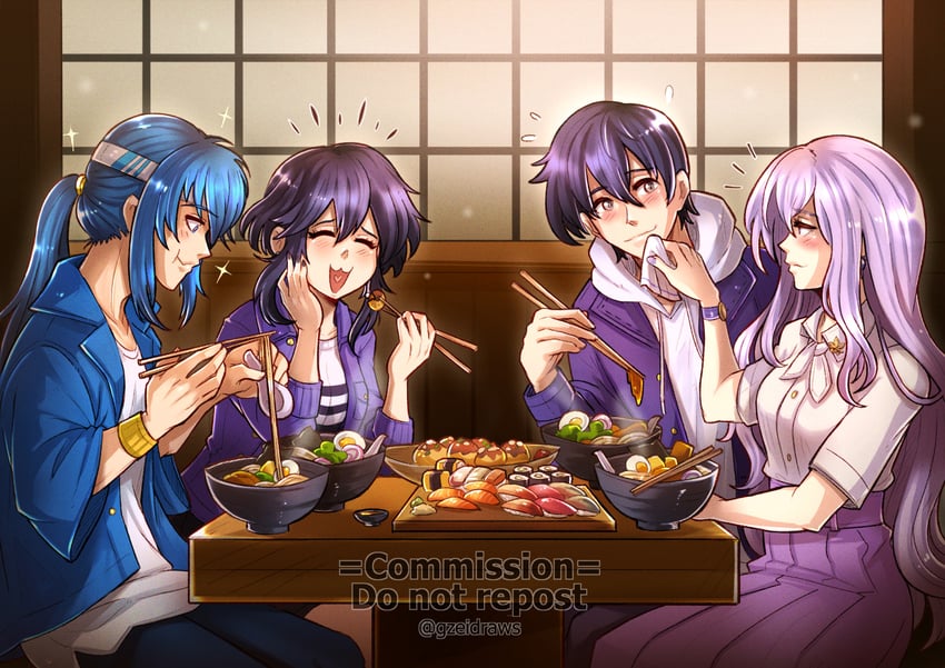 seliph, julia, larcei, and scathach (fire emblem and 1 more) drawn by gzei