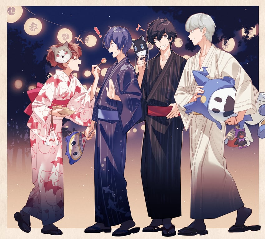narukami yu, yuuki makoto, amamiya ren, shiomi kotone, kuma, and 4 more (persona and 4 more) drawn by tsubsa_syaoin
