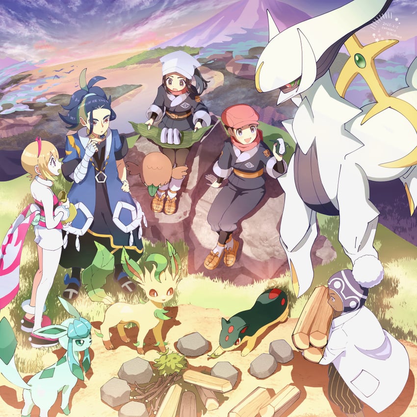 akari, rowlet, glaceon, irida, leafeon, and 5 more (pokemon and 1 more) drawn by cocoloco