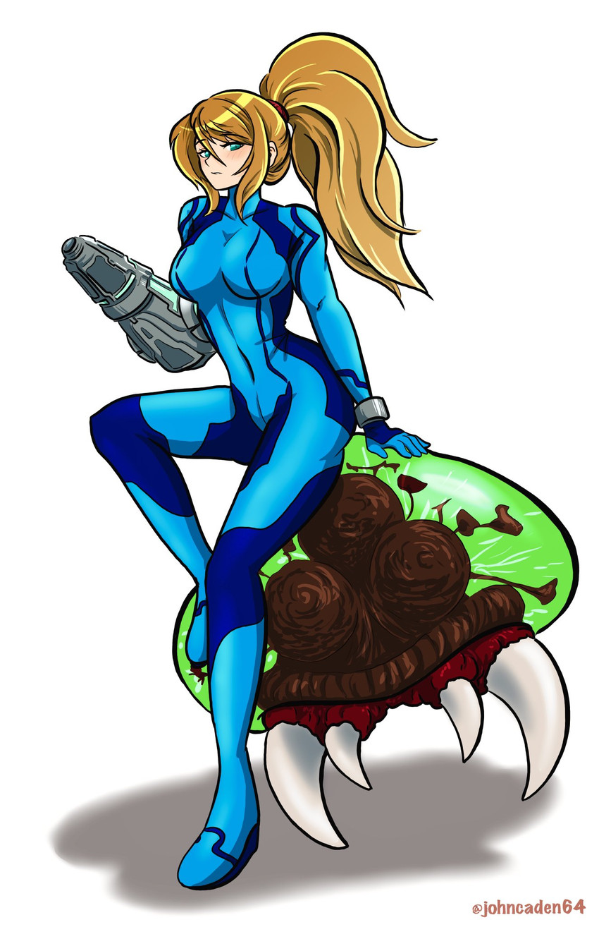samus aran, metroid, and metroid larva (metroid) drawn by johncaden