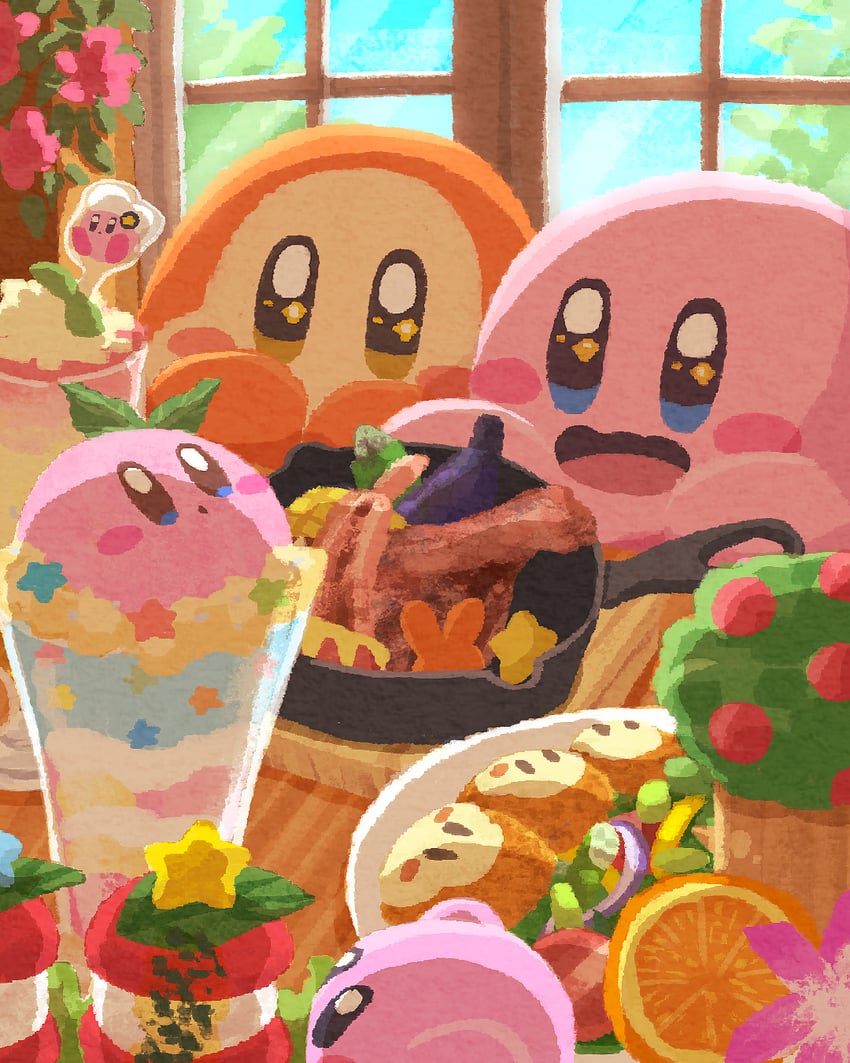 kirby, waddle dee, and whispy woods (kirby and 1 more) drawn by miclot