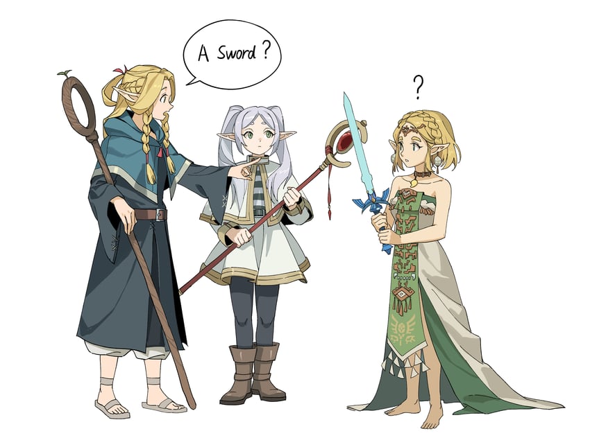 princess zelda, frieren, and marcille donato (the legend of zelda and 3 more) drawn by dododo_(fightingdodo)