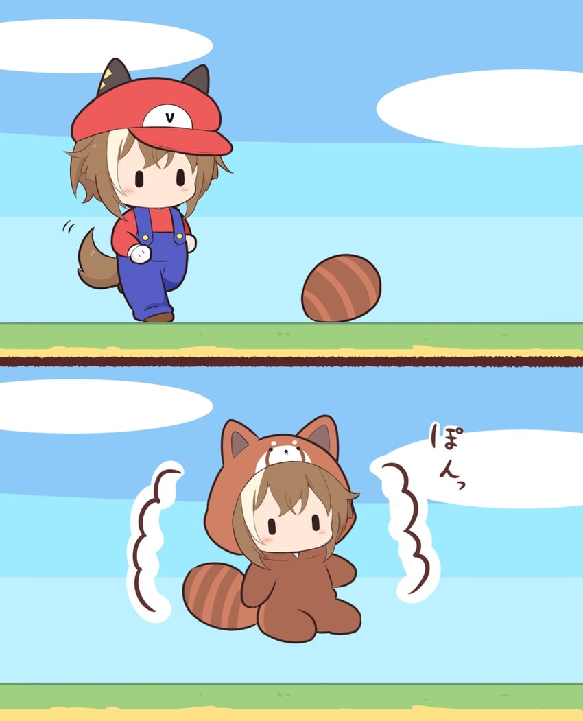 mario, cheval grand, and tanuki mario (umamusume and 3 more) drawn by gomashio_(goma_feet)
