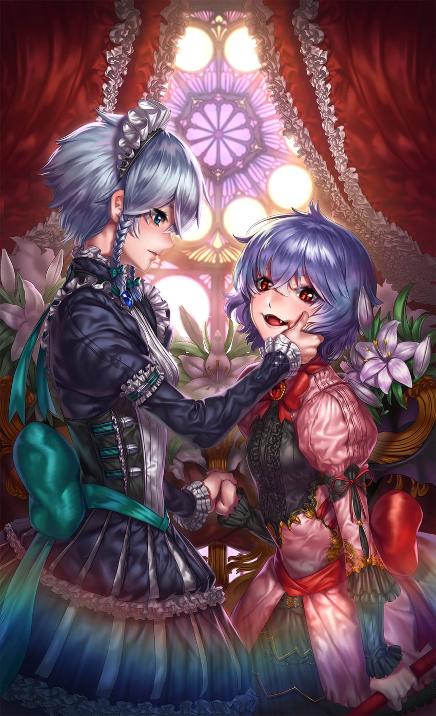remilia scarlet and izayoi sakuya (touhou) drawn by monologue_(tfrksg)