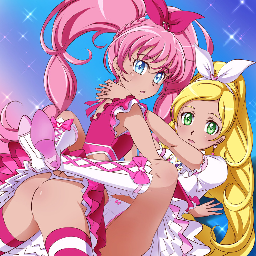 houjou hibiki, minamino kanade, cure melody, and cure rhythm (precure and 1 more) drawn by mont_blanc_(heartcatch_ayaya)