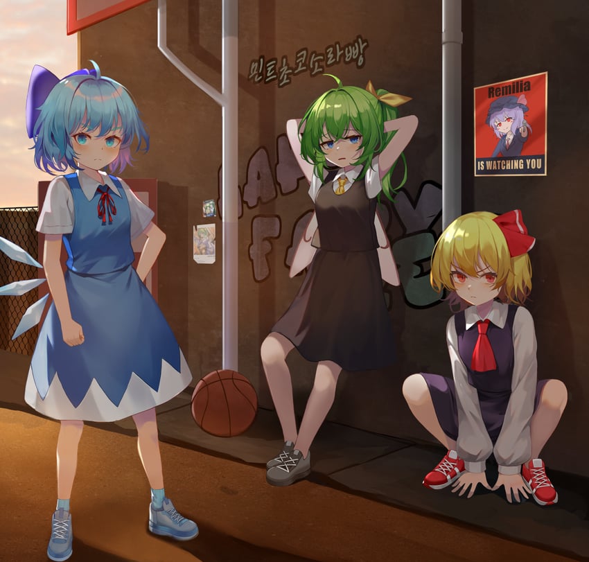 remilia scarlet, kochiya sanae, cirno, rumia, and daiyousei (touhou and 2 more) drawn by dobostorte