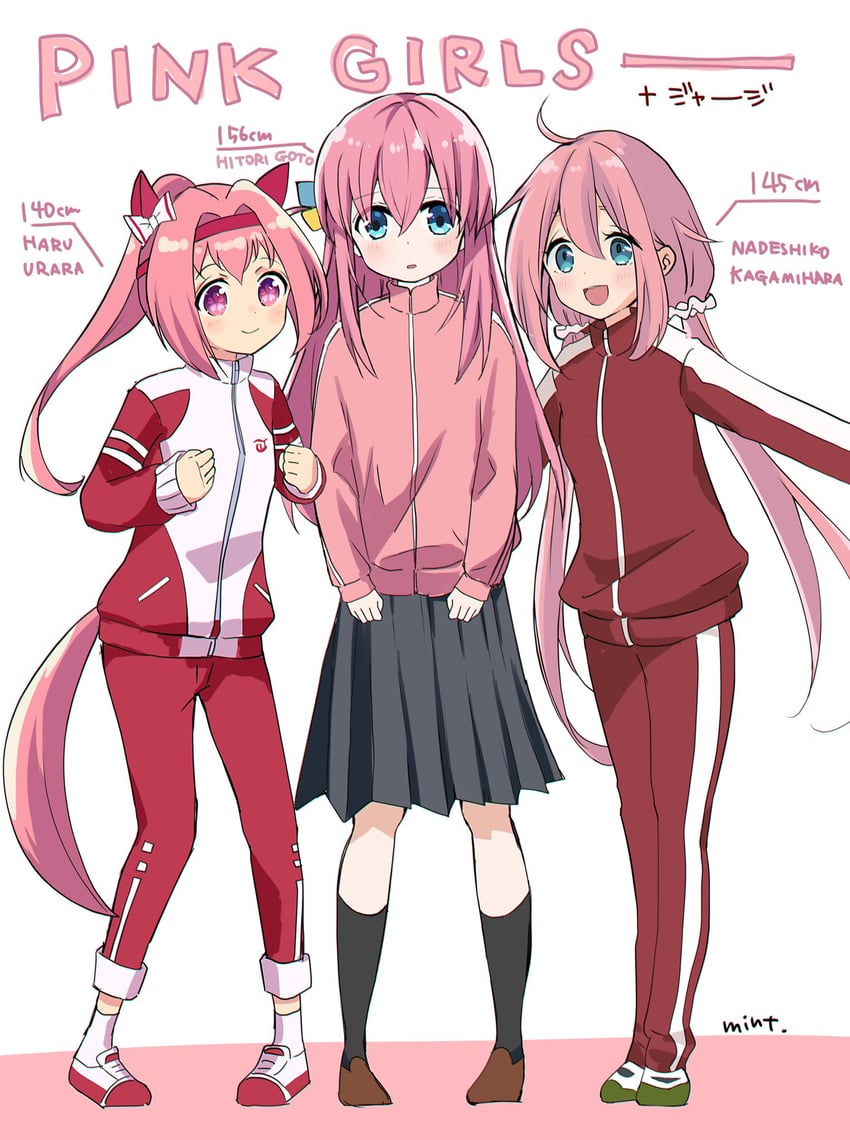gotoh hitori, haru urara, and kagamihara nadeshiko (umamusume and 2 more) drawn by mint_(mintlemonade3)