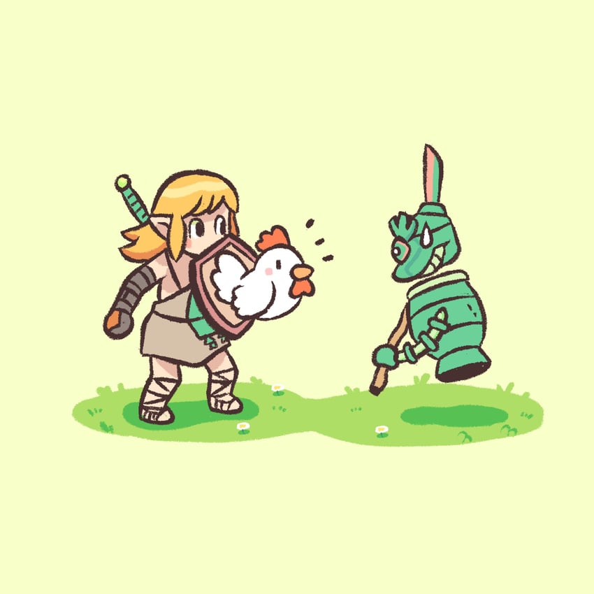 link, cucco, and soldier construct (the legend of zelda and 1 more) drawn by eto2d