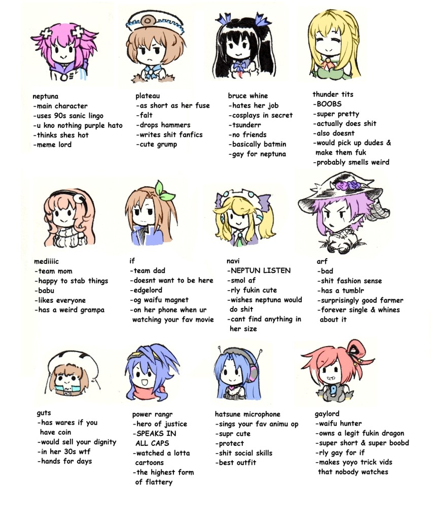 neptune, noire, blanc, vert, if, and 7 more (vocaloid and 8 more) drawn by isaki_tanaka