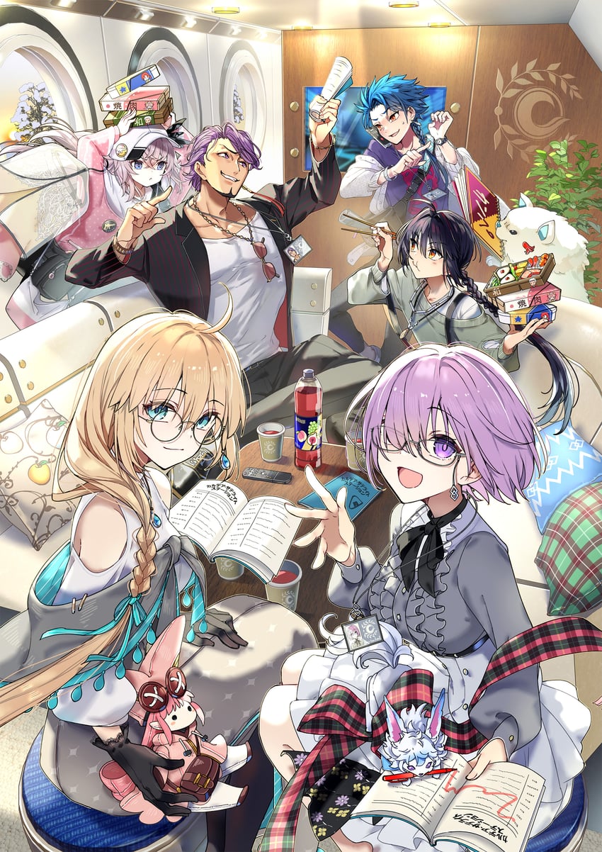 mash kyrielight, cu chulainn, fou, yamato takeru, aesc, and 4 more (fate and 1 more) drawn by carimarica