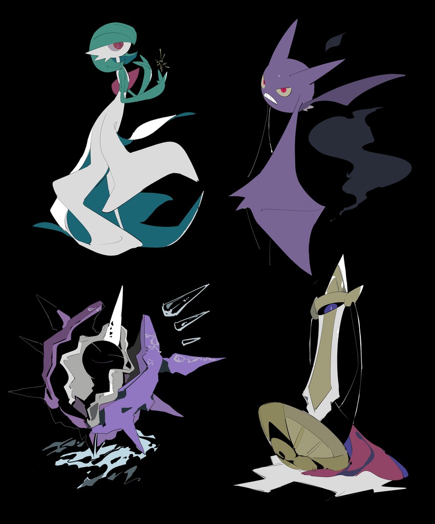 gardevoir, aegislash, crobat, and cloyster (pokemon) drawn by apios