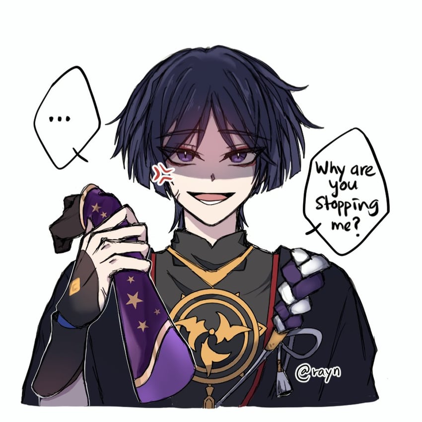 scaramouche and mona (genshin impact) drawn by rayn_isalier