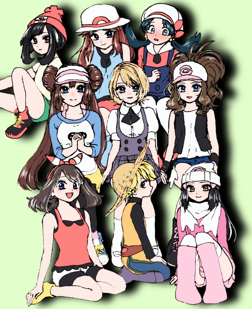 dawn, may, rosa, hilda, serena, and 4 more (pokemon and 1 more) drawn by minapo