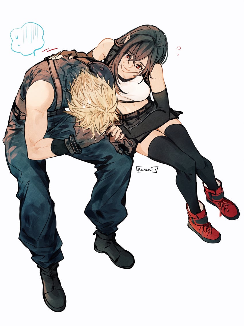 tifa lockhart and cloud strife (final fantasy and 2 more) drawn by maiii_(smaii_i)