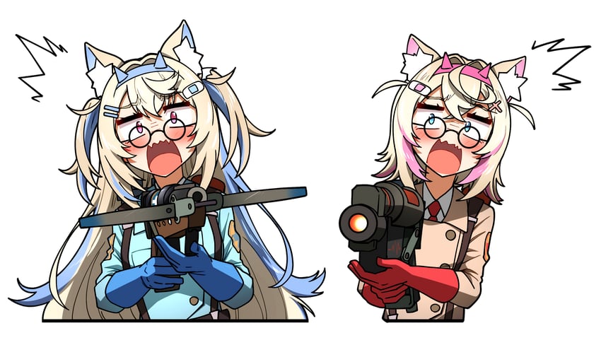 fuwawa abyssgard, mococo abyssgard, medic, red medic, and blu medic (hololive and 2 more) drawn by ddolbang