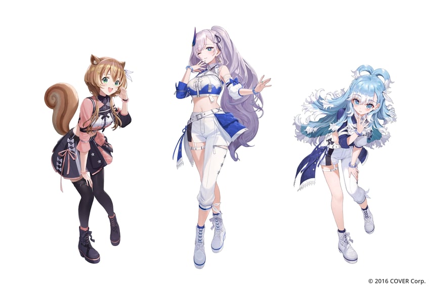 pavolia reine, ayunda risu, and kobo kanaeru (hololive and 1 more) drawn by ekao