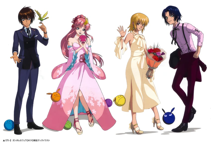 haro, cagalli yula athha, athrun zala, lacus clyne, and kira yamato (gundam and 2 more)
