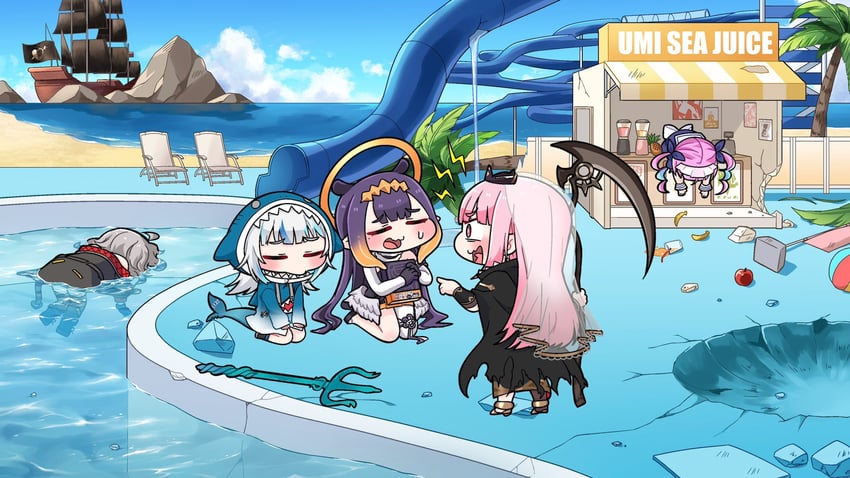 gawr gura, mori calliope, ninomae ina'nis, minato aqua, and sakamata chloe (hololive and 1 more) drawn by komainu_channel