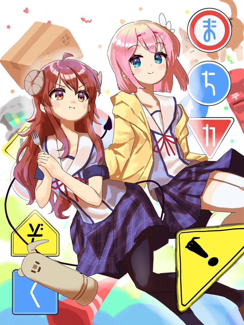 yoshida yuuko and chiyoda momo (machikado mazoku) drawn by oekakikujira