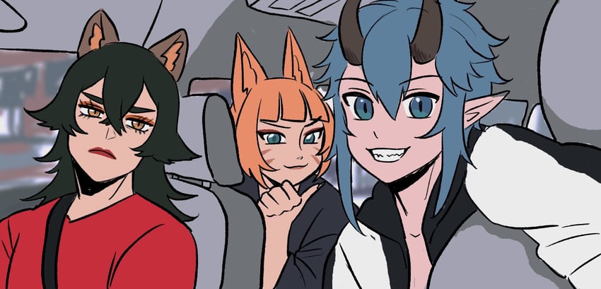 woof woffle, fox daya, and doradon jinou (indie virtual youtuber and 1 more) drawn by foxdaya_(artist)