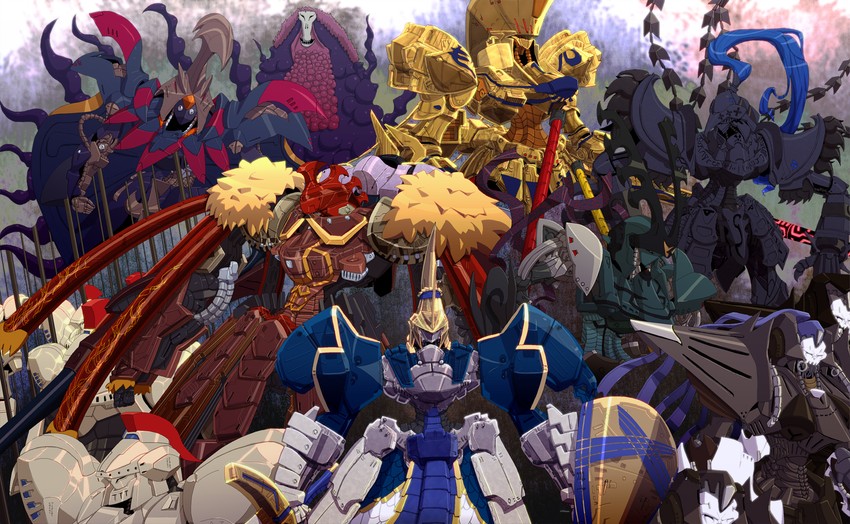 artoria pendragon, saber, gilgamesh, iskandar, diarmuid ua duibhne, and 5 more (fate and 2 more) drawn by amo_gaata