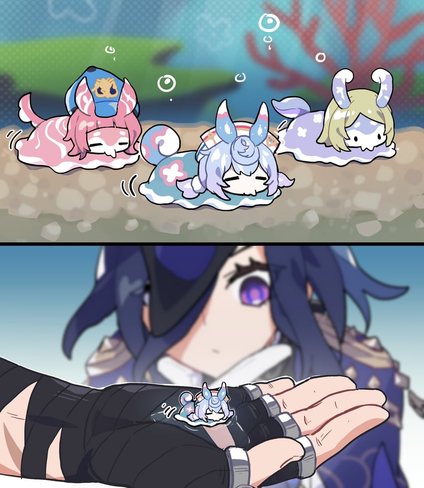 clorinde, wriothesley, sigewinne, kiara, and leuca (genshin impact) drawn by sakana_(fishchunk)