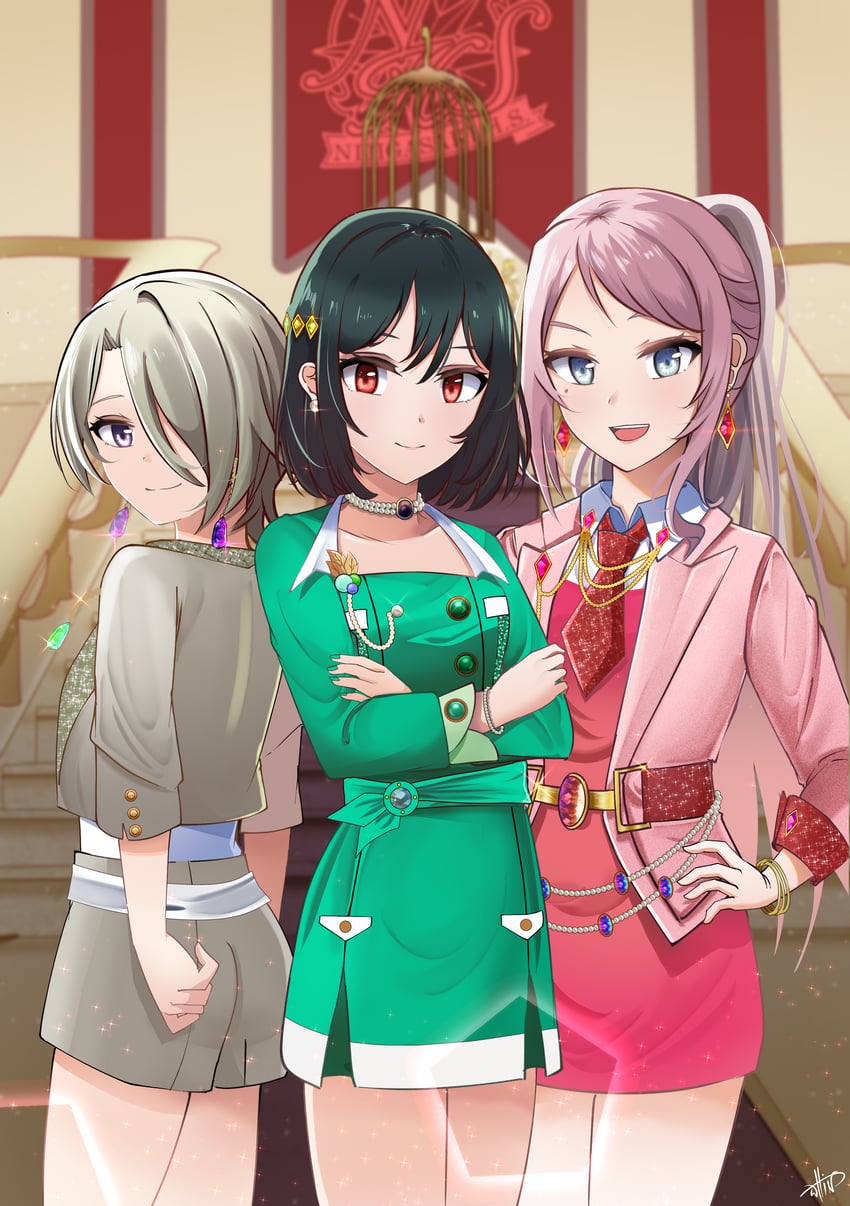 mifune shioriko, zhong lanzhu, and mia taylor (love live! and 1 more) drawn by whin