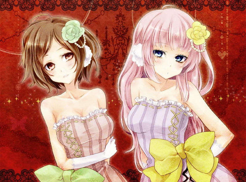 megurine luka and meiko (vocaloid and 3 more) drawn by mikipa