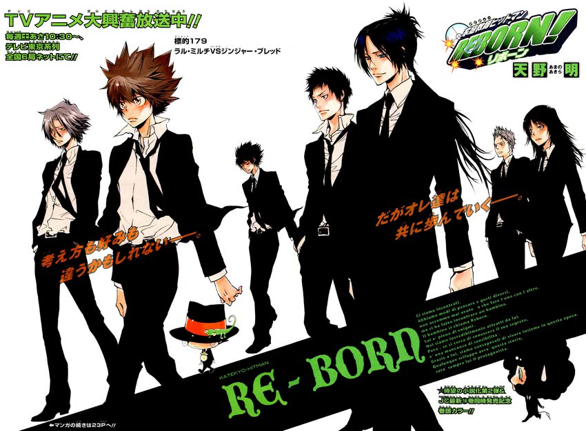 sawada tsunayoshi, rokudou mukuro, hibari kyouya, gokudera hayato, yamamoto takeshi, and 4 more (katekyo hitman reborn!) drawn by amano_akira