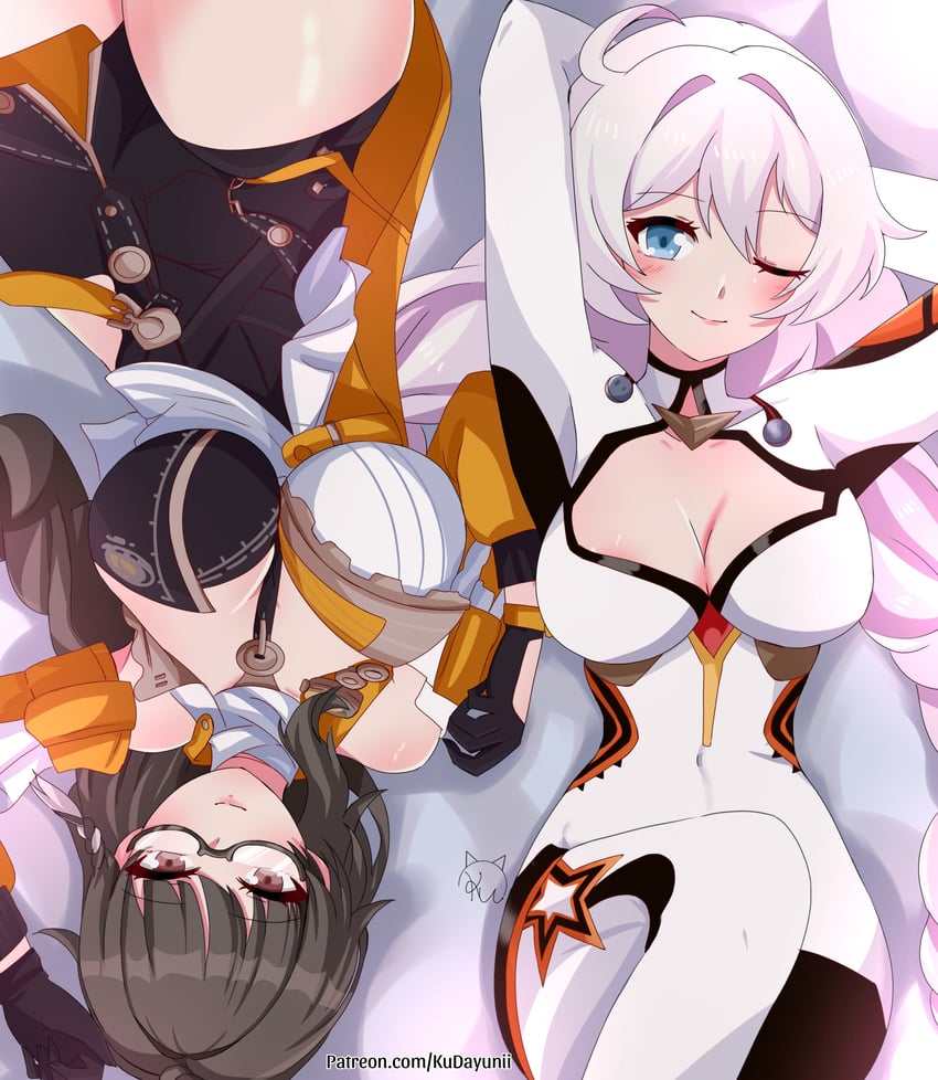 kiana kaslana, entropy, and female dreamseeker (honkai and 1 more) drawn by kudayunii