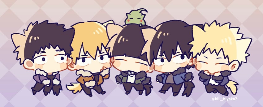 kageyama shigeo, reigen arataka, ekubo, kageyama ritsu, hanazawa teruki, and 1 more (mob psycho 100) drawn by kii_hiyoko7