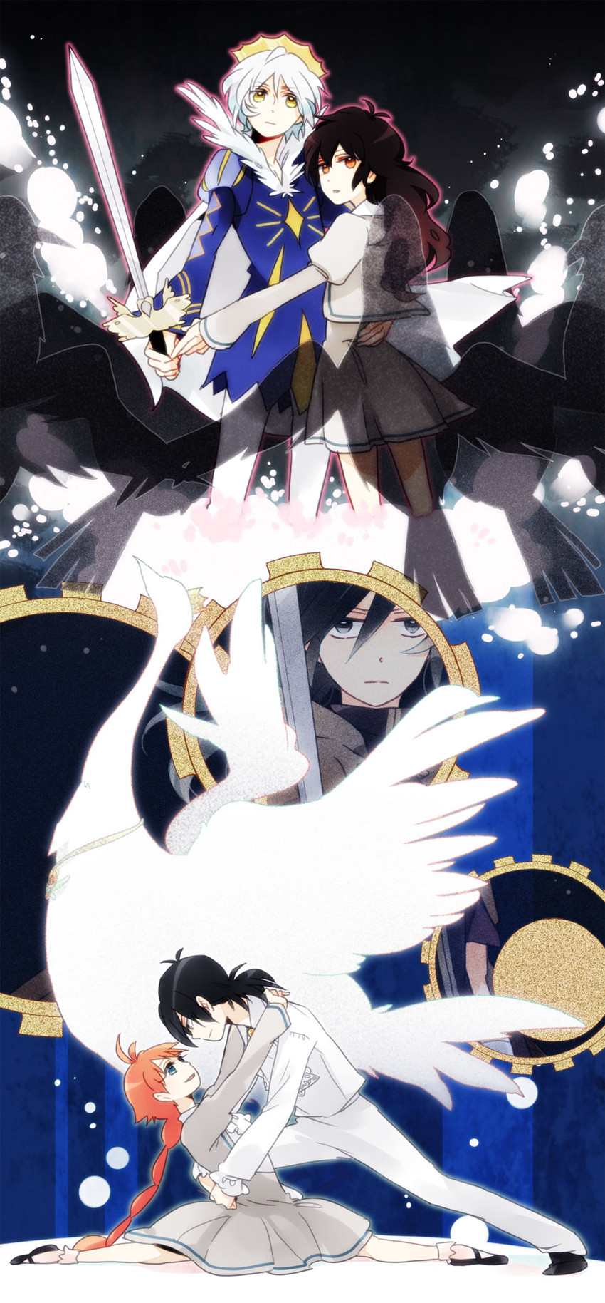 ahiru, princess tutu, fakir, rue, mytho, and 1 more (princess tutu) drawn by natsumi_(ragtime)