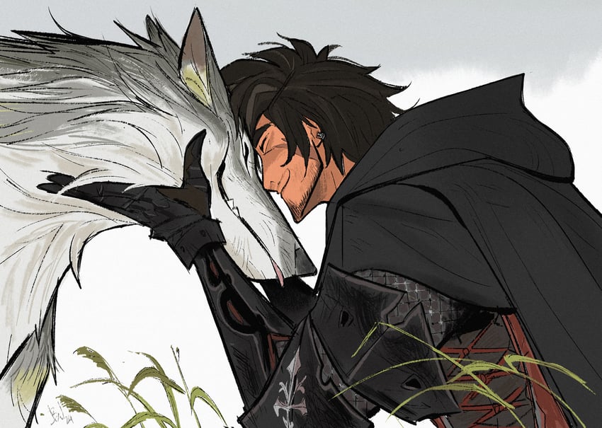 clive rosfield and torgal (final fantasy and 1 more) drawn by wrandonbu