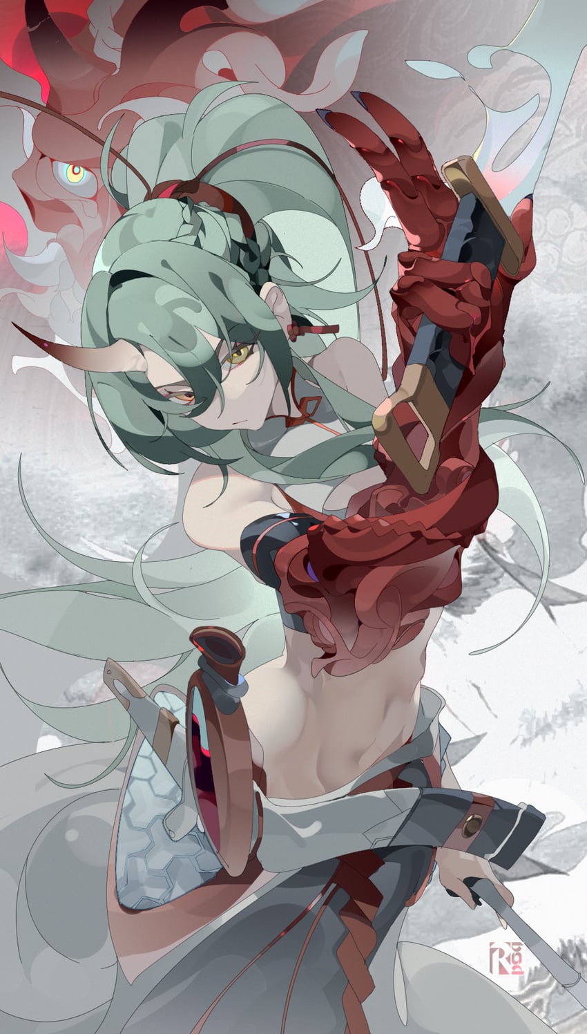 hoshiguma (arknights and 1 more) drawn by rairyu_(samurai996007)