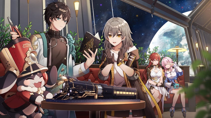 trailblazer, stelle, march 7th, dan heng, himeko, and 1 more (honkai and 1 more) drawn by su34ma