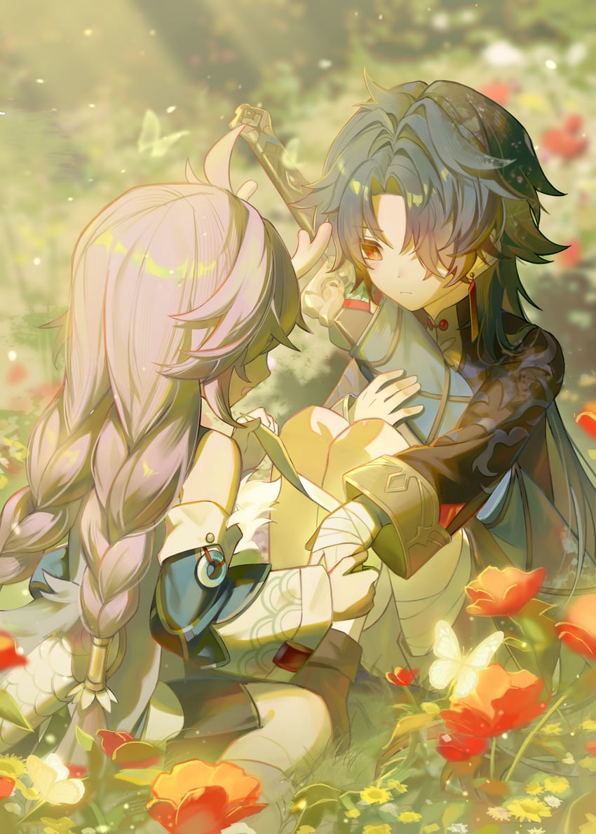 blade and bailu (honkai and 1 more) drawn by dogae