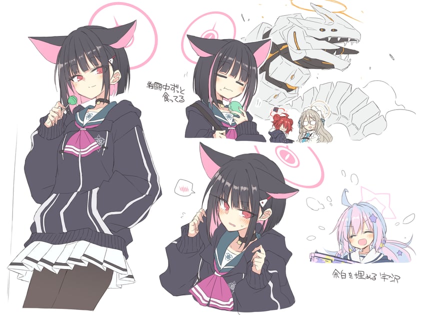 kazusa, akane, reisa, maki, and binah (blue archive) drawn by satou_kibi